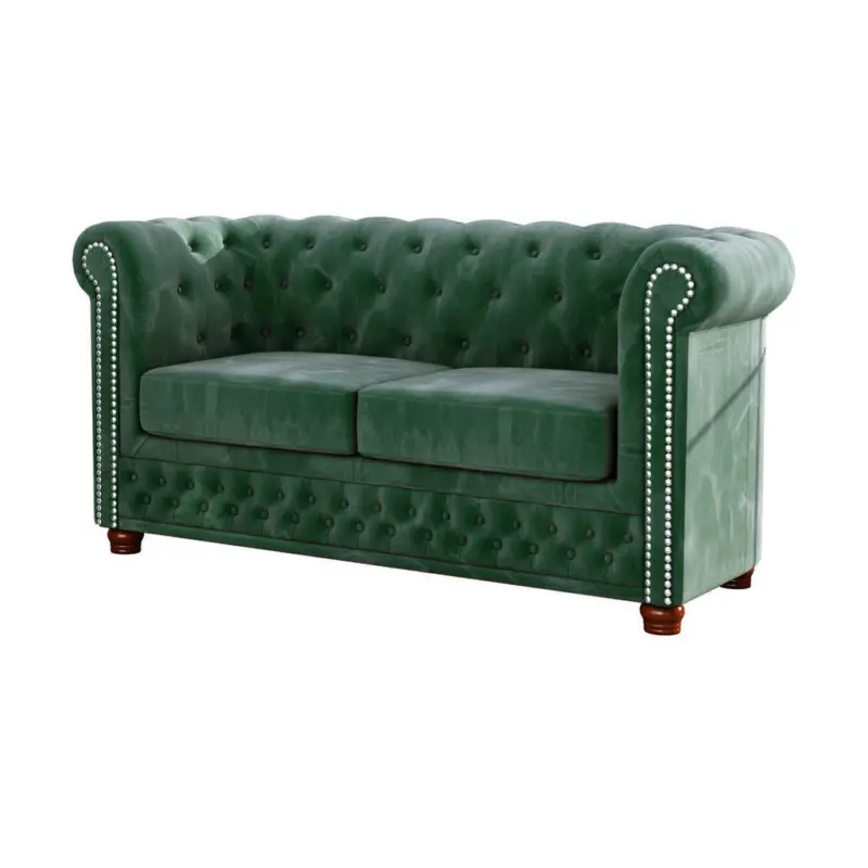 Chesterfield-Sofa 2-sitzer Lauren Flasche gr&uuml;n Samt