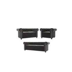 Sitzgarnitur mit Schlaffunktion 3+2+1 Chesterfield Nyx Schwarz Samt