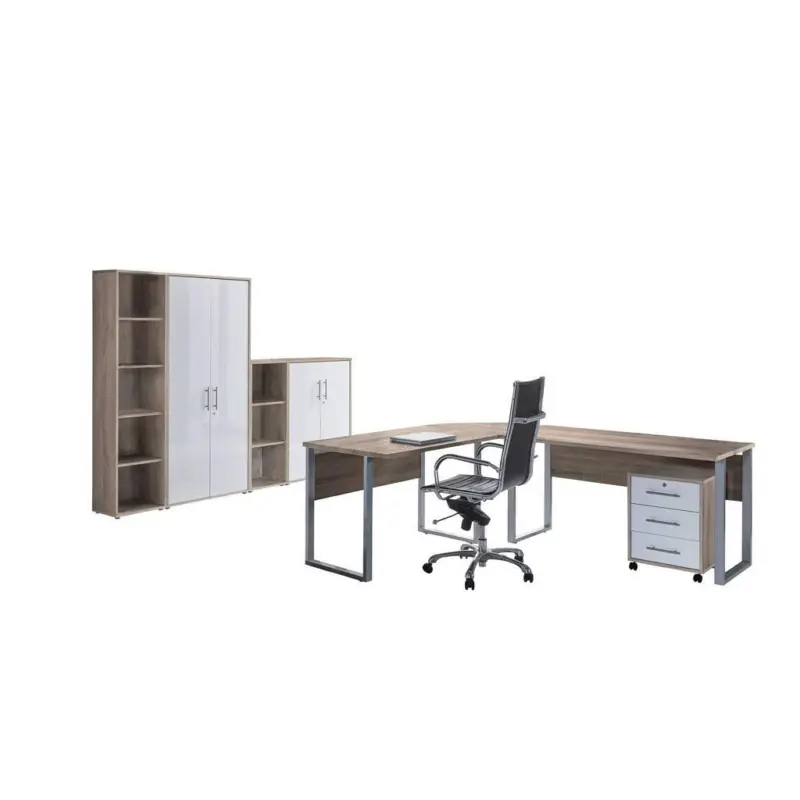B&uuml;ro Office Edition Sonoma Eiche Dekor/Wei&szlig; Hochglanz