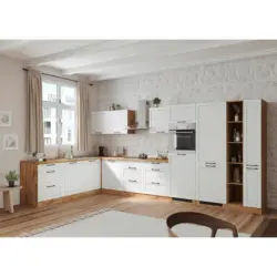 Einbauk&uuml;che Eckk&uuml;che M&ouml;belix Meran mit Ger&auml;ten 240x420 cm Wei&szlig;/Eiche Dekor