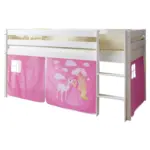 M&ouml;belix Kinderbett Malte 90x200cm Holz massiv Wei&szlig;/Pink mit Vorhang