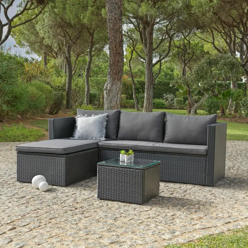 Loungegarnitur 3--Teilig. Bergen Stahl/Polyrattan mit Kissen