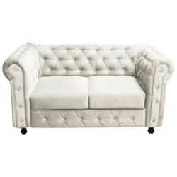 Chesterfield-Sofa Cardiff Creme 2-Sitzer Samt B: 168 cm