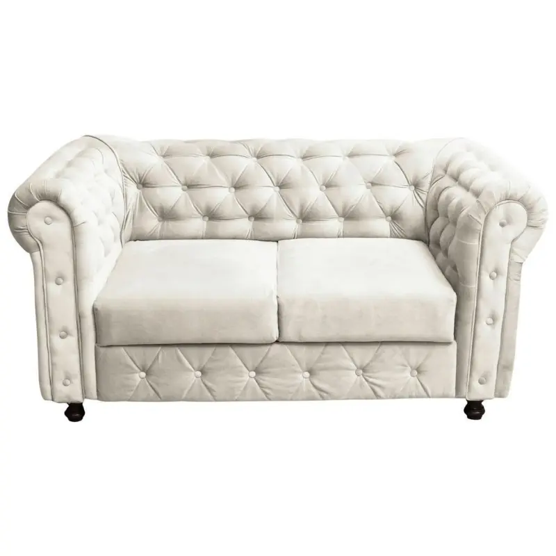 Chesterfield-Sofa Cardiff Creme 2-Sitzer Samt B: 168 cm