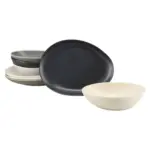 M&ouml;belix Tafelservice Pietra 8--Teilig. Keramik, Anthrazit/Creme/Grau