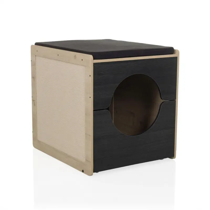 Tierhaus Kitty Pawbox Schwarz/Eiche Dekor B: 60cm