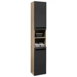 Hochschrank Vista BxH: 34x190 cm Eiche Dekor/Schwarz