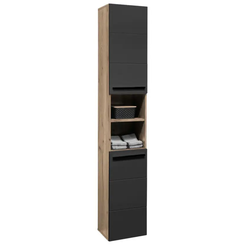 Hochschrank Vista BxH: 34x190 cm Eiche Dekor/Schwarz