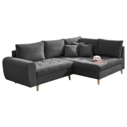 Ecksofa Alice mit Kissen Anthrazit, Massivholz-F&uuml;&szlig;e
