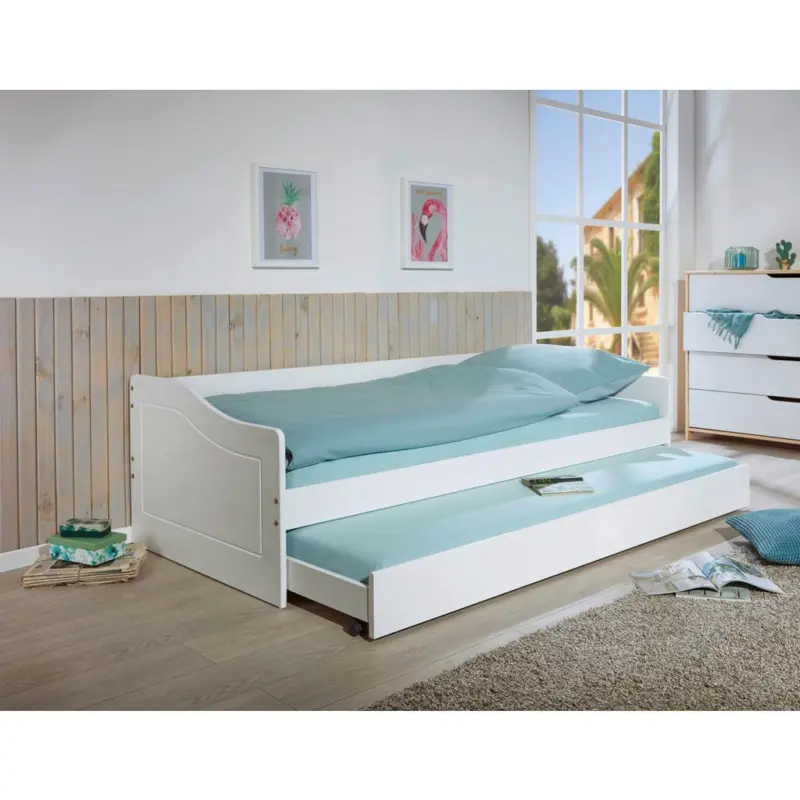 Ausziehbett Kiefer +Lattenrost 90x200 cm Duo Wei&szlig;