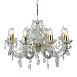 Kronleuchter Marie Therese 9xE14 Golden, Kunststoff/Glas
