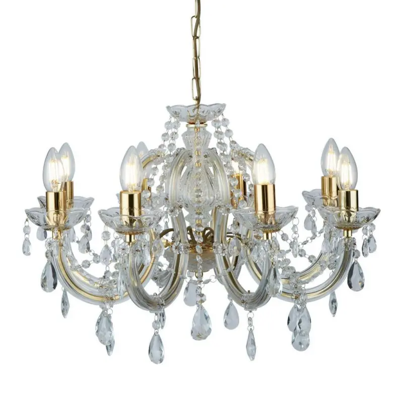 Kronleuchter Marie Therese 9xE14 Golden, Kunststoff/Glas