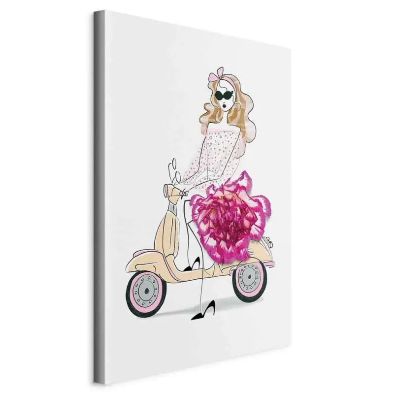 Leinwandbild Girl on a Scooter Beige Magenta B: 60 cm