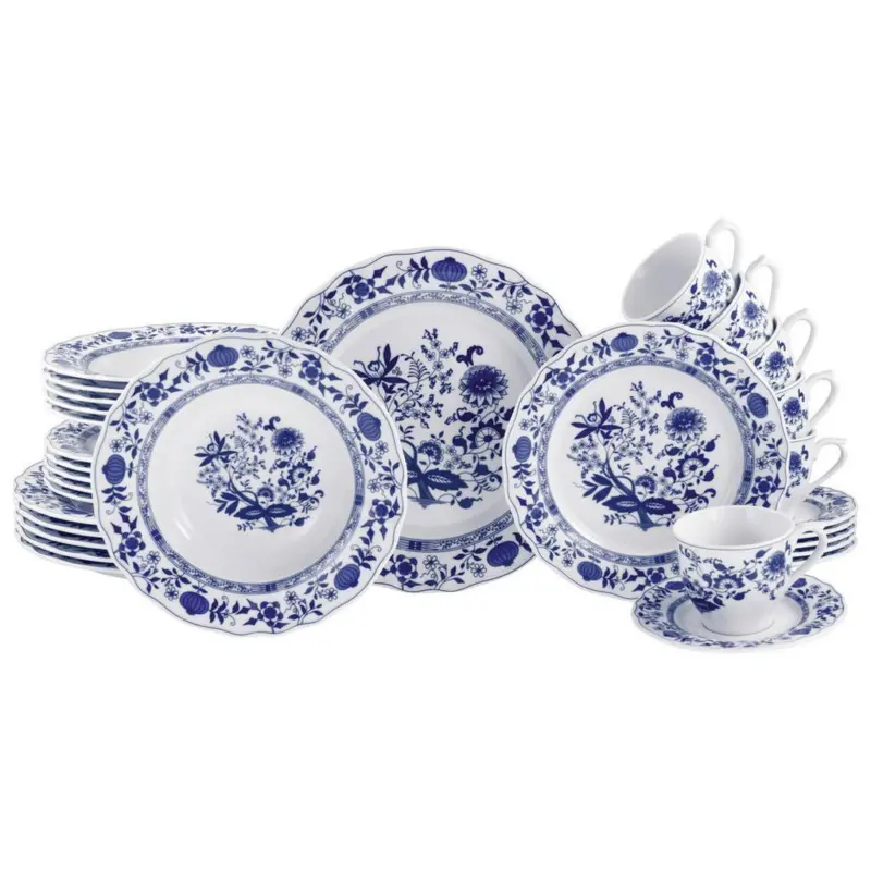 Kombiservice 30--Teilig. Flora Zwiebelmuster, Blau, Wei&szlig;