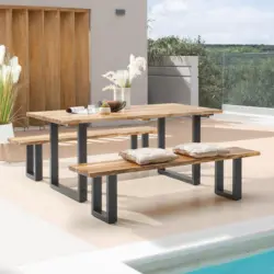 Gartenbank aus Akazienholz und Metall 3-Sitzer Bern, Echtholz