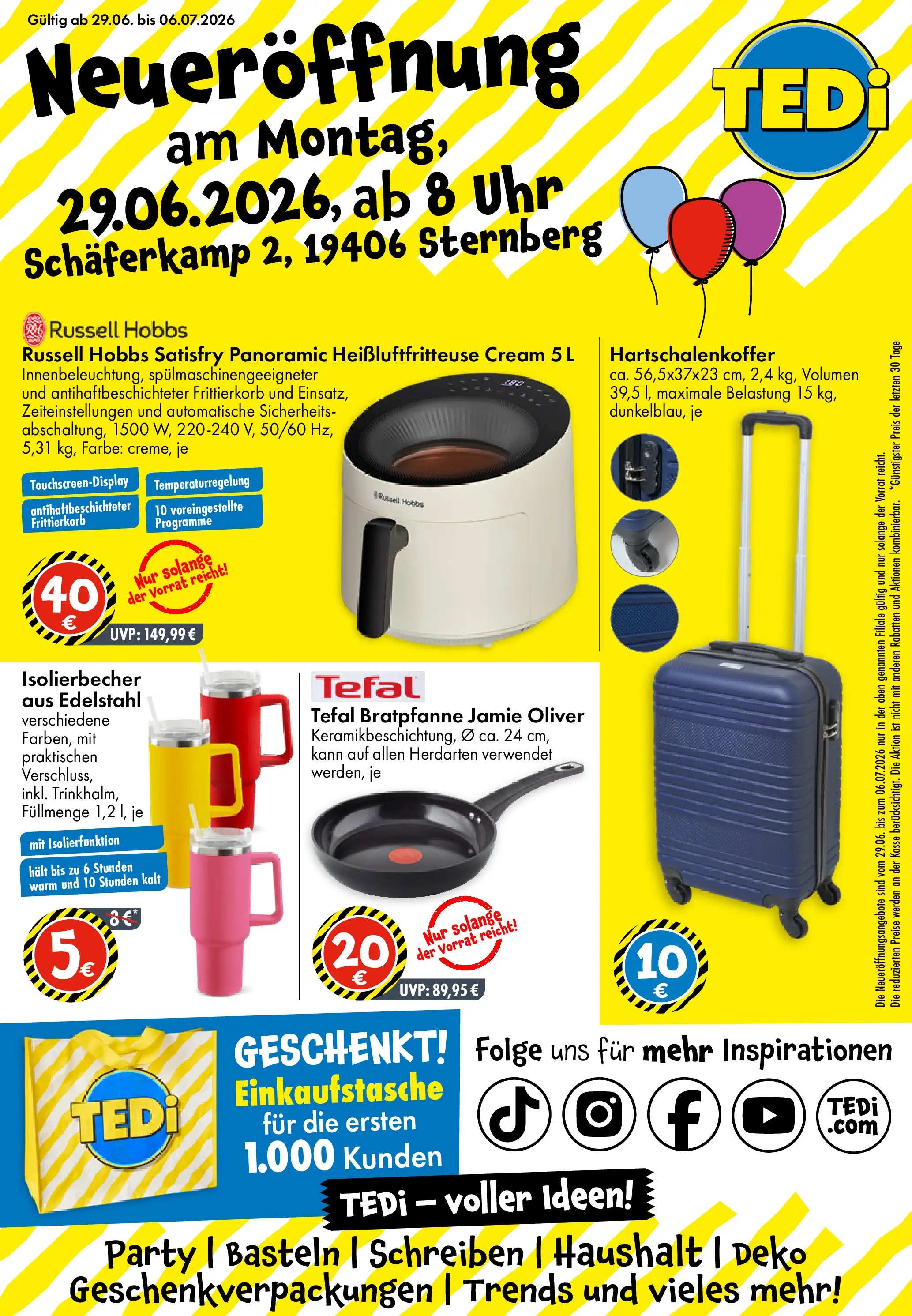 TEDi - TEDi Neueröffnung Sternberg (ab 24.06.2026) zum Blättern | Seite: 1 | Produkte: Heißluftfritteuse, Uhr