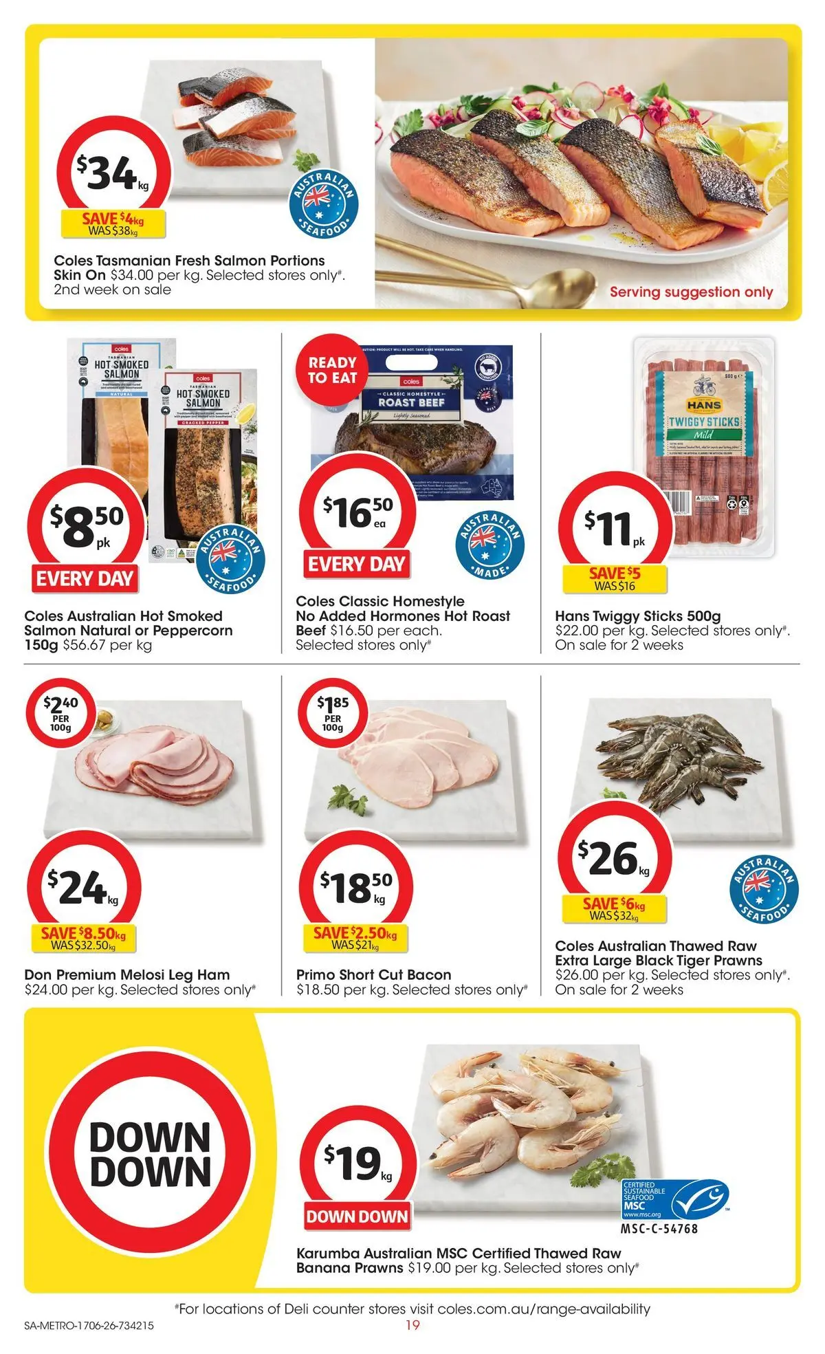 ﻿Coles catalogue valid from 17/06/2026 > Online Australia | Page: 19 | Products: Bacon, Ham, Prawns, Seafood