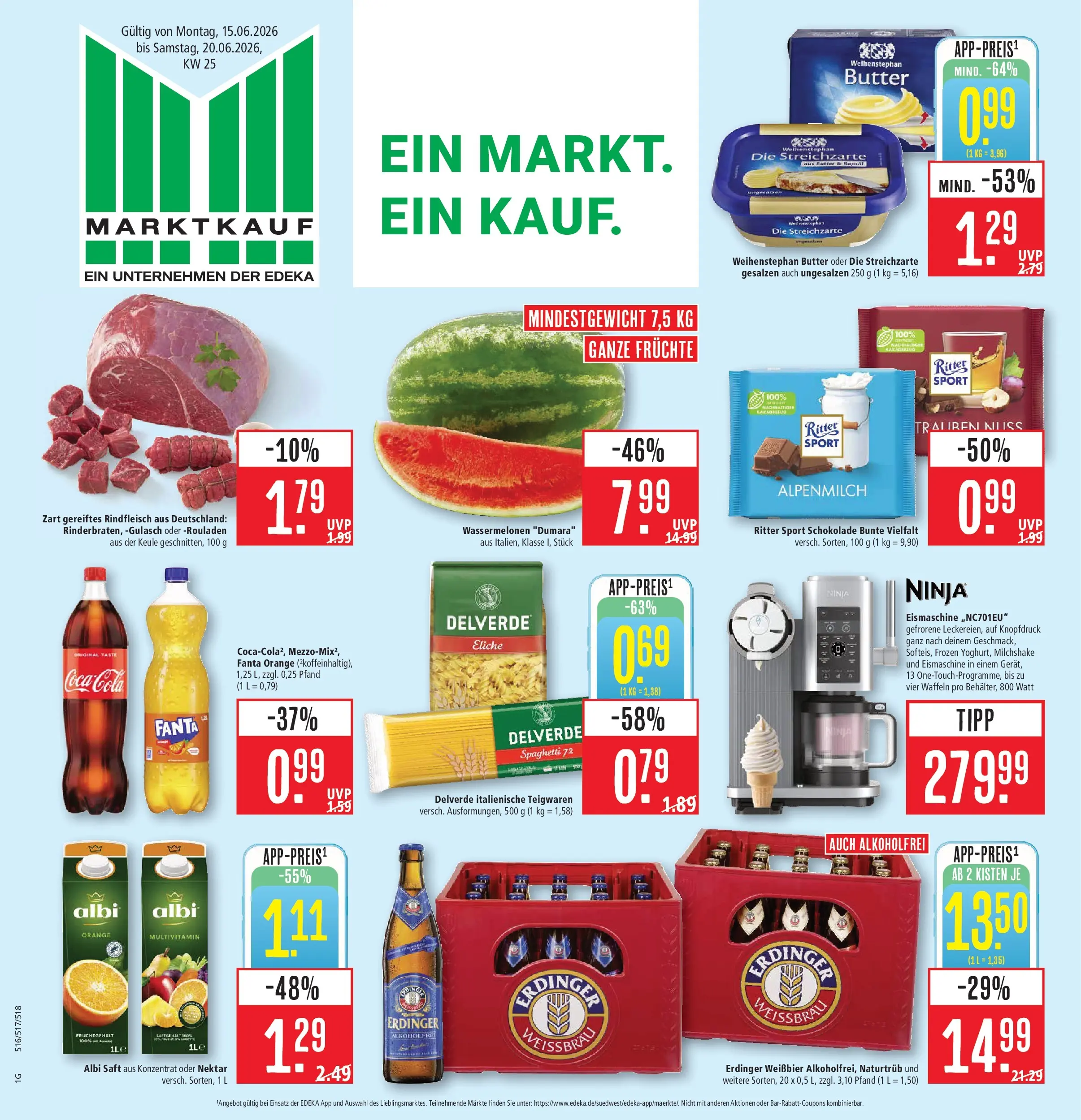 Marktkauf Prospekt Kirchheim (ab 15.06.2026) » Angebote online | Seite: 1 | Produkte: Fanta, Schokolade, Ritter sport, Weihenstephan butter