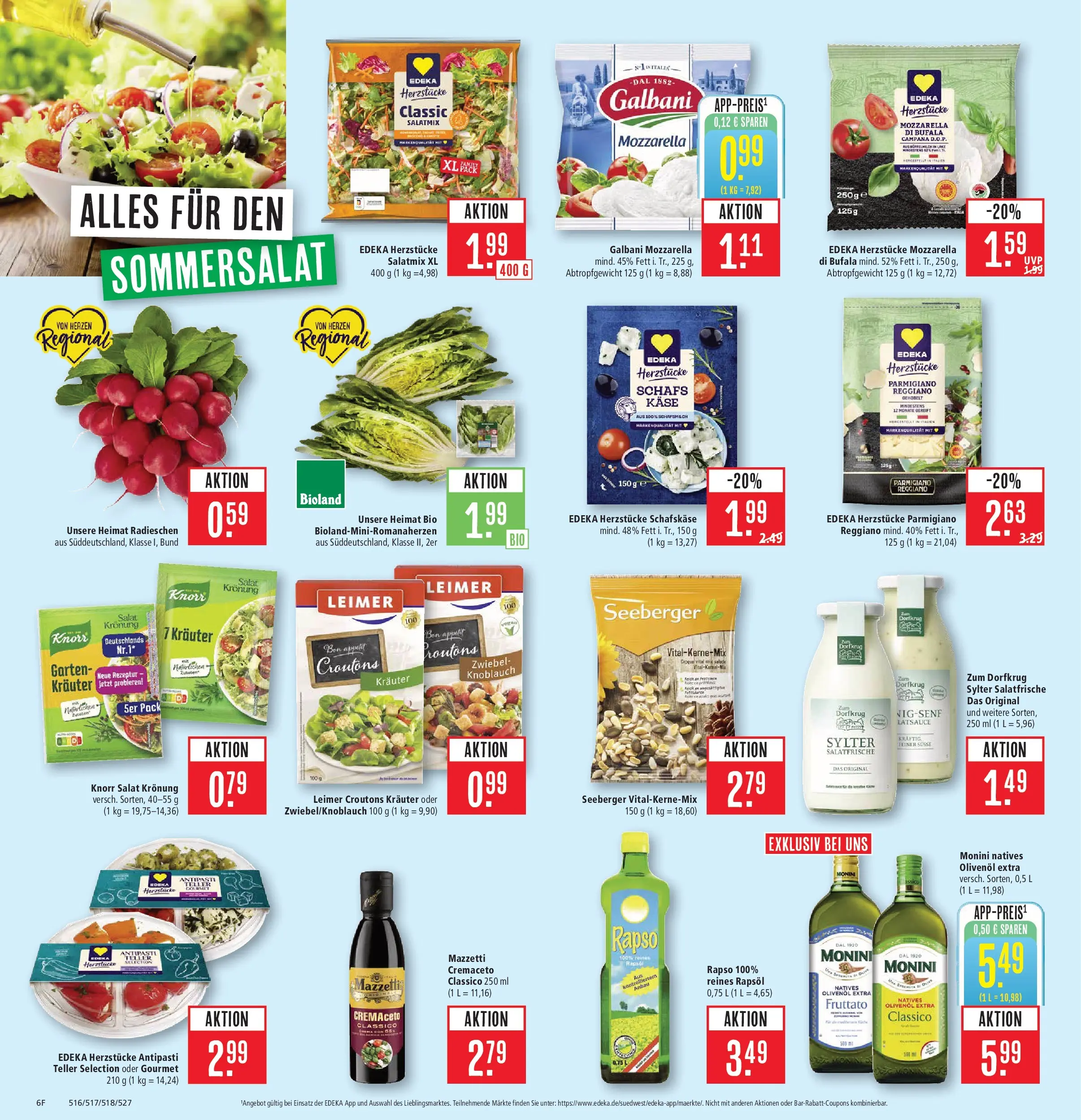 Marktkauf Prospekt Kirchheim (ab 15.06.2026) » Angebote online | Seite: 10 | Produkte: Mozzarella, Olivenol, Knoblauch, Salat