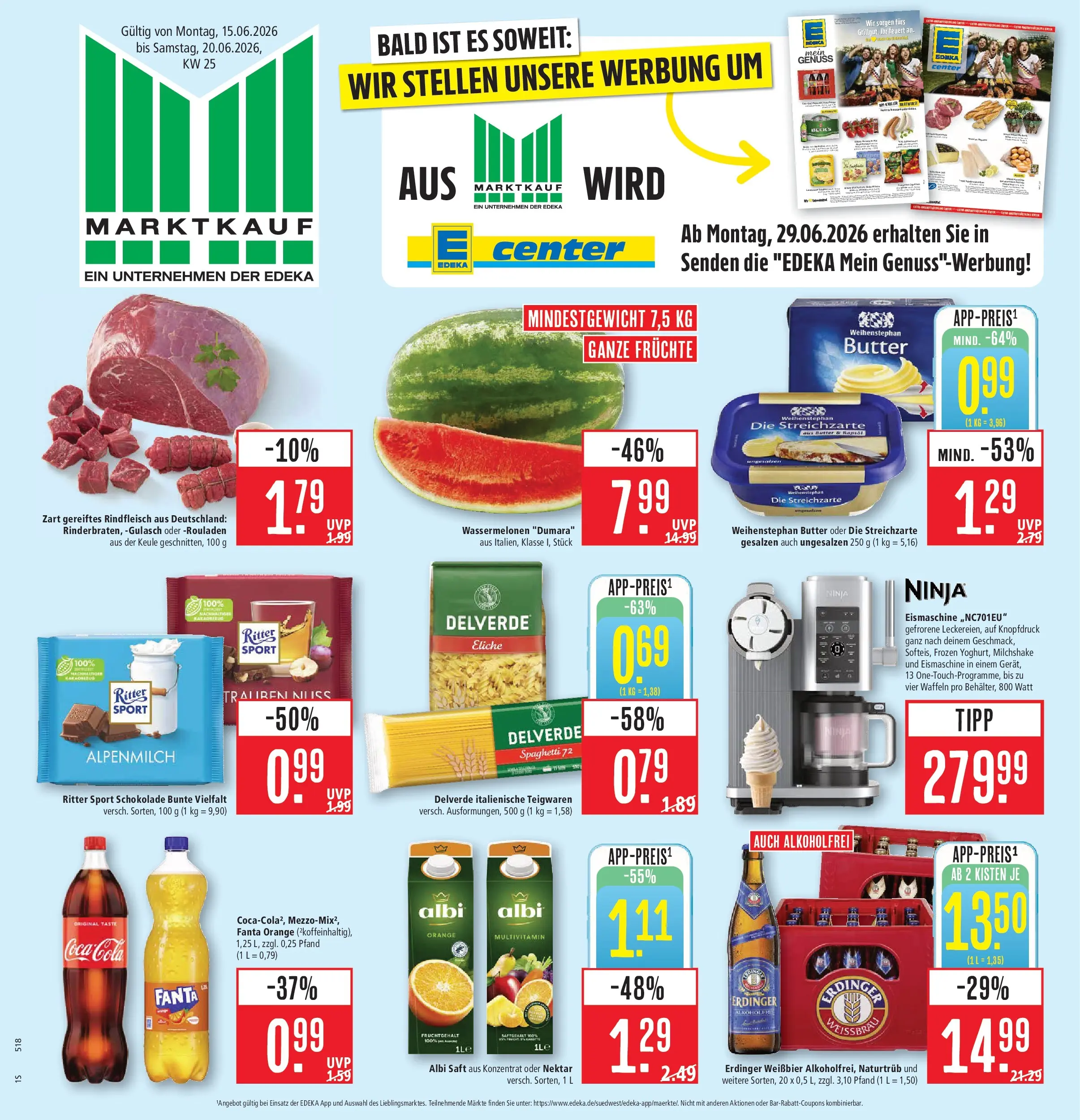 Marktkauf Prospekt Senden (ab 15.06.2026) » Angebote online | Seite: 1 | Produkte: Erdinger, Butter, Waffeln, Saft