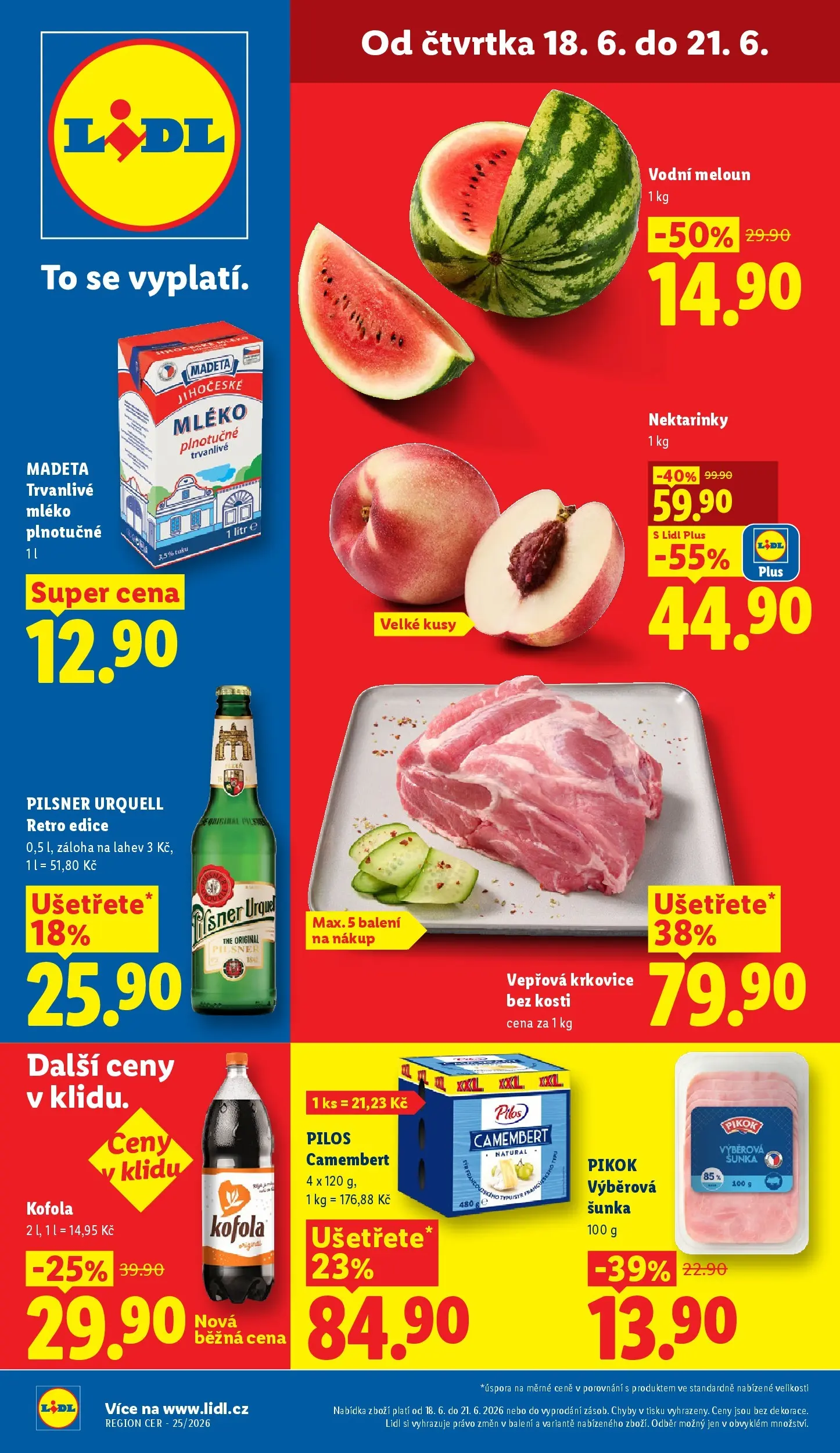 Lidl leták od 17.06.2026 - Nový akční leták | Strana: 1 | Produkty: Nektarinky, Kofola, Láhev, Vepřová krkovice
