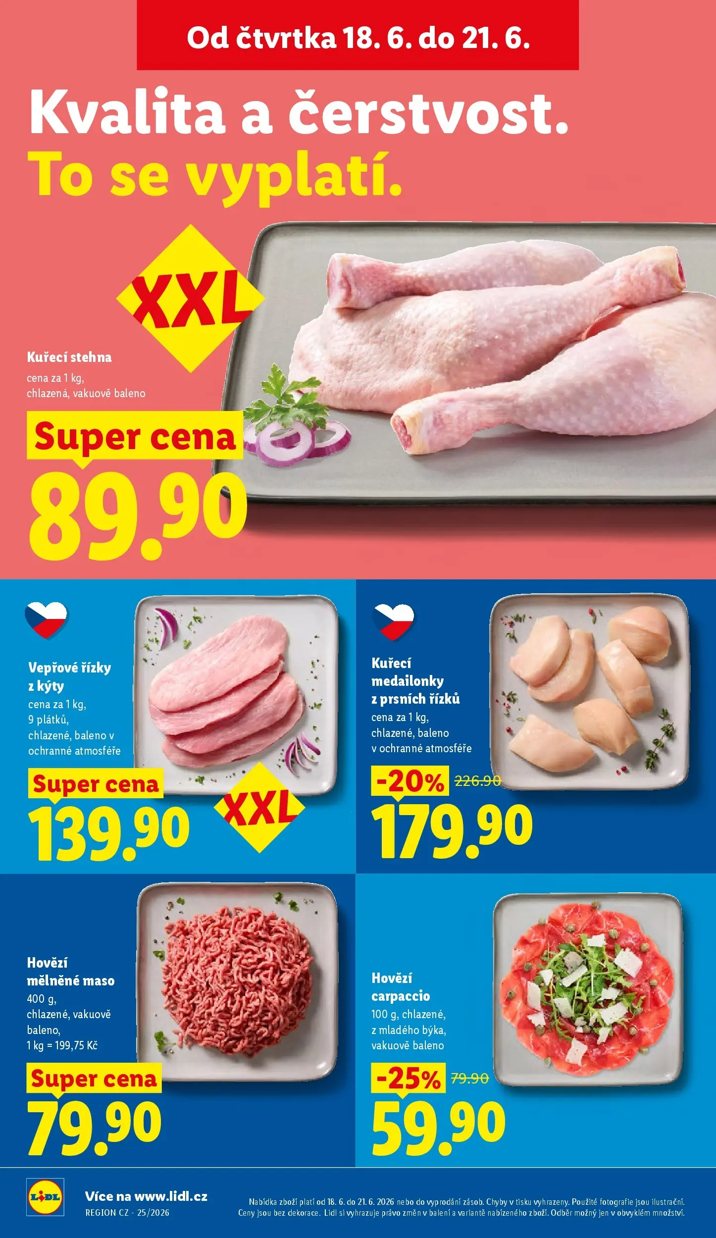 Lidl leták od 17.06.2026 - Nový akční leták | Strana: 12 | Produkty: Vepřové řízky, Hovězí carpaccio, Maso, Kuřecí stehna