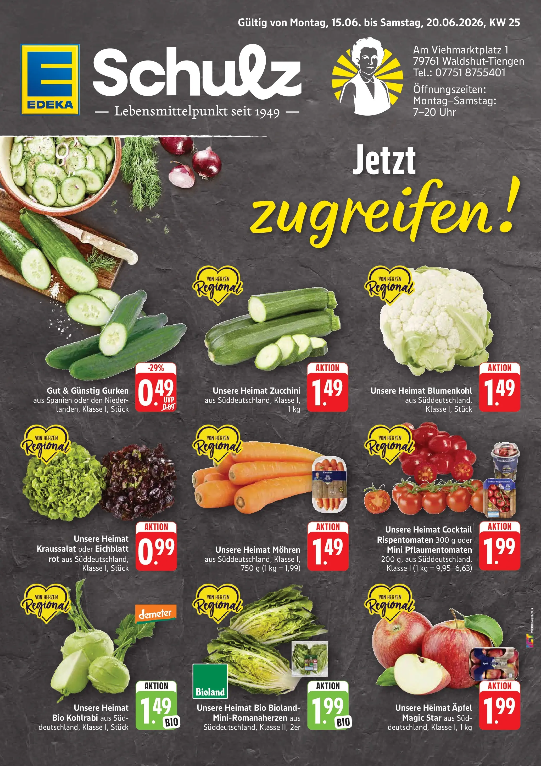 Edeka prospekt Waldshut-Tiengen (ab 14.06.2026) » Angebote Online | Seite: 1 | Produkte: Kohlrabi, Mohren, Zucchini, Uhr