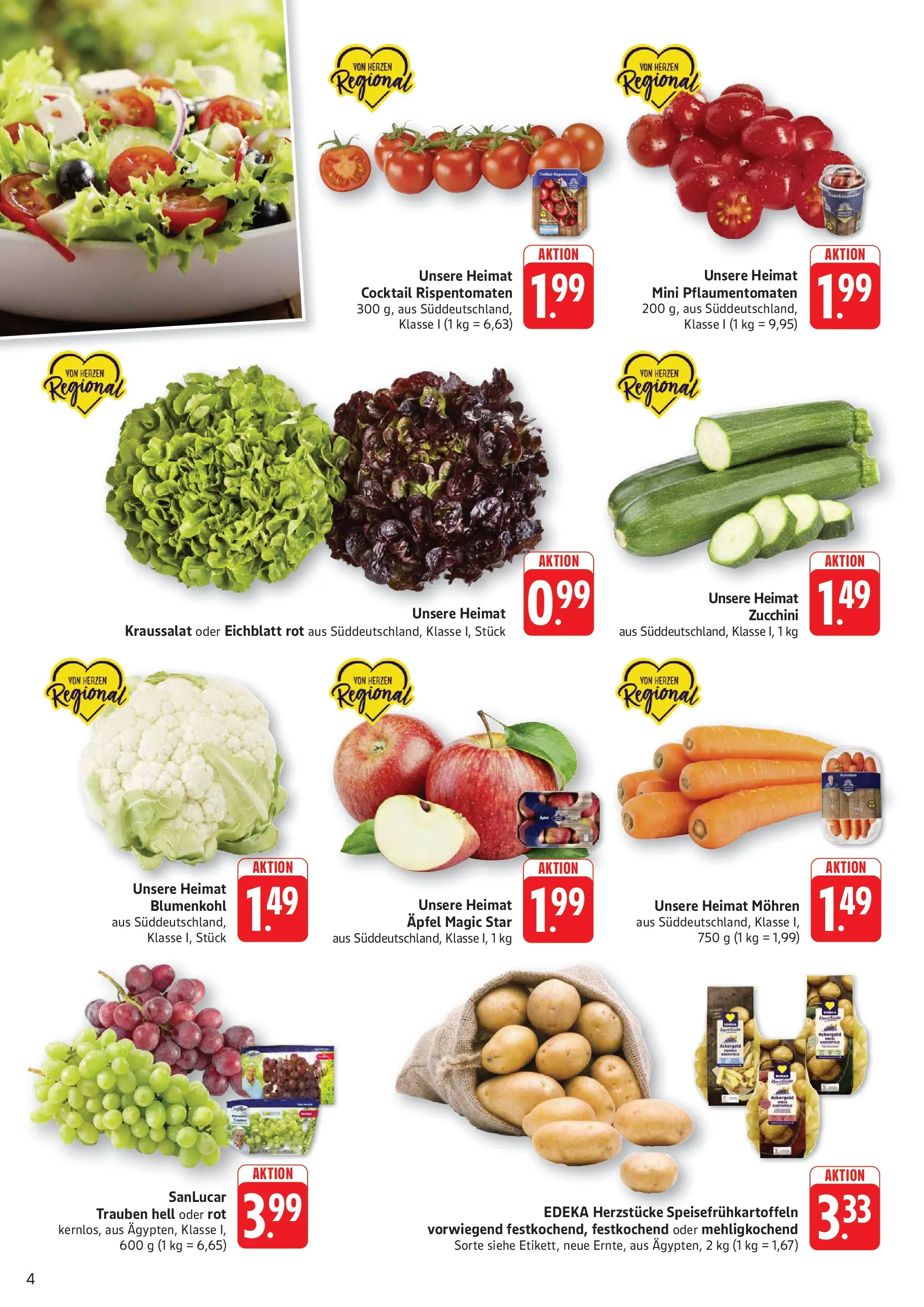 Edeka prospekt Kröppen (ab 14.06.2026) » Angebote Online | Seite: 4 | Produkte: Trauben, Tomaten, Blumenkohl, Zucchini