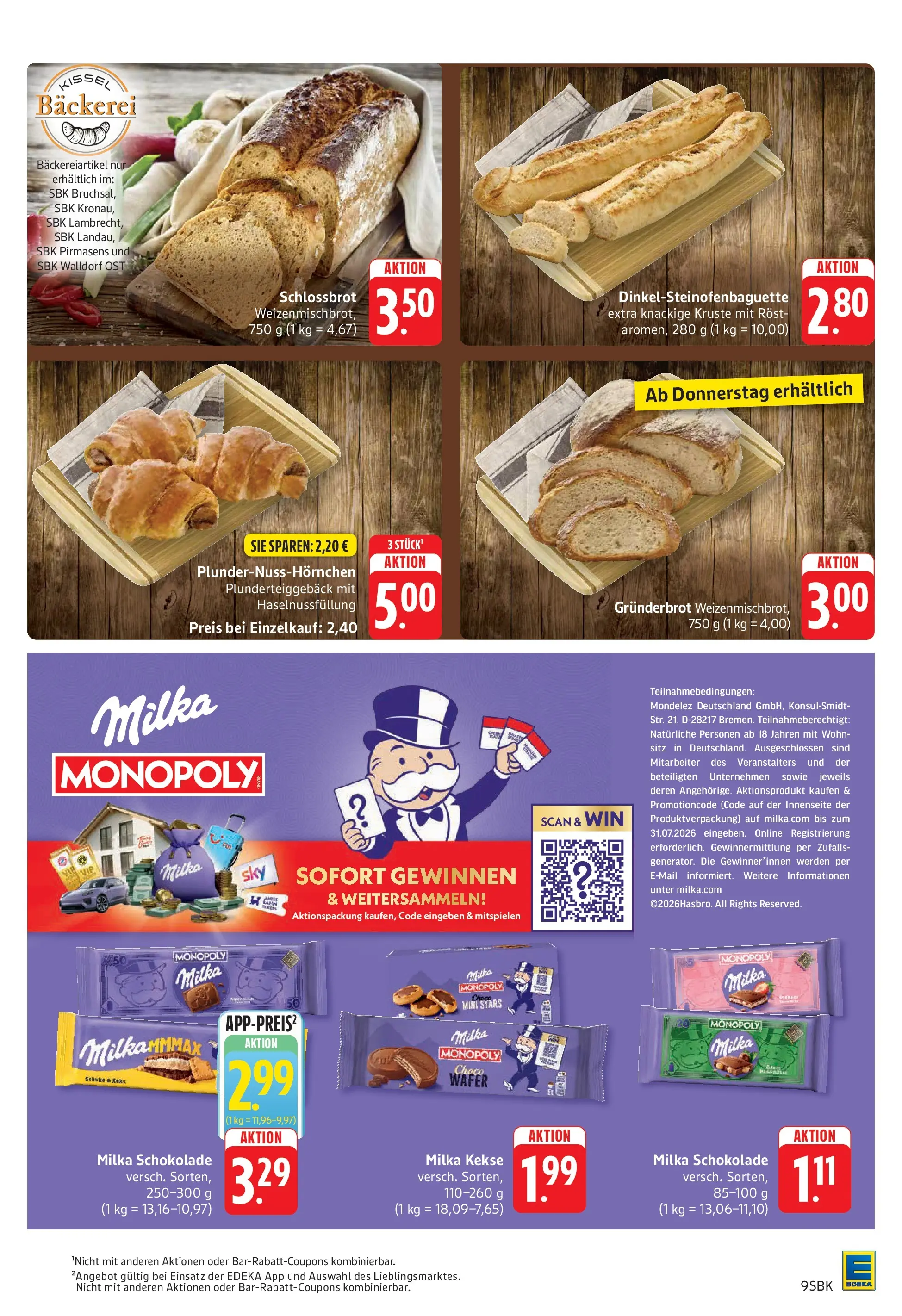Edeka Prospekt Bad Bergzabern (ab 15.06.2026) » Angebote Online | Seite: 9 | Produkte: Bäckerei, Schokolade, Milka, Kekse
