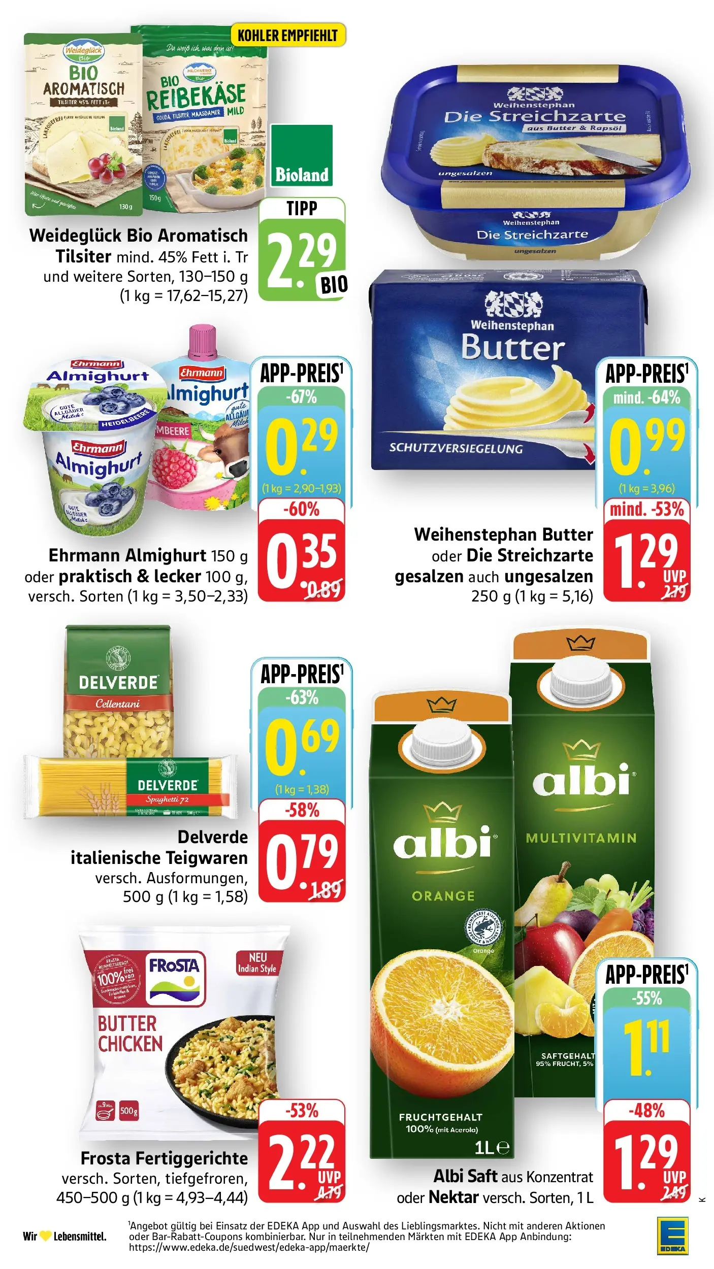 Edeka prospekt Ettenheim (ab 14.06.2026) » Angebote Online | Seite: 2 | Produkte: Weihenstephan butter, Pasta, Saft, Reibekase