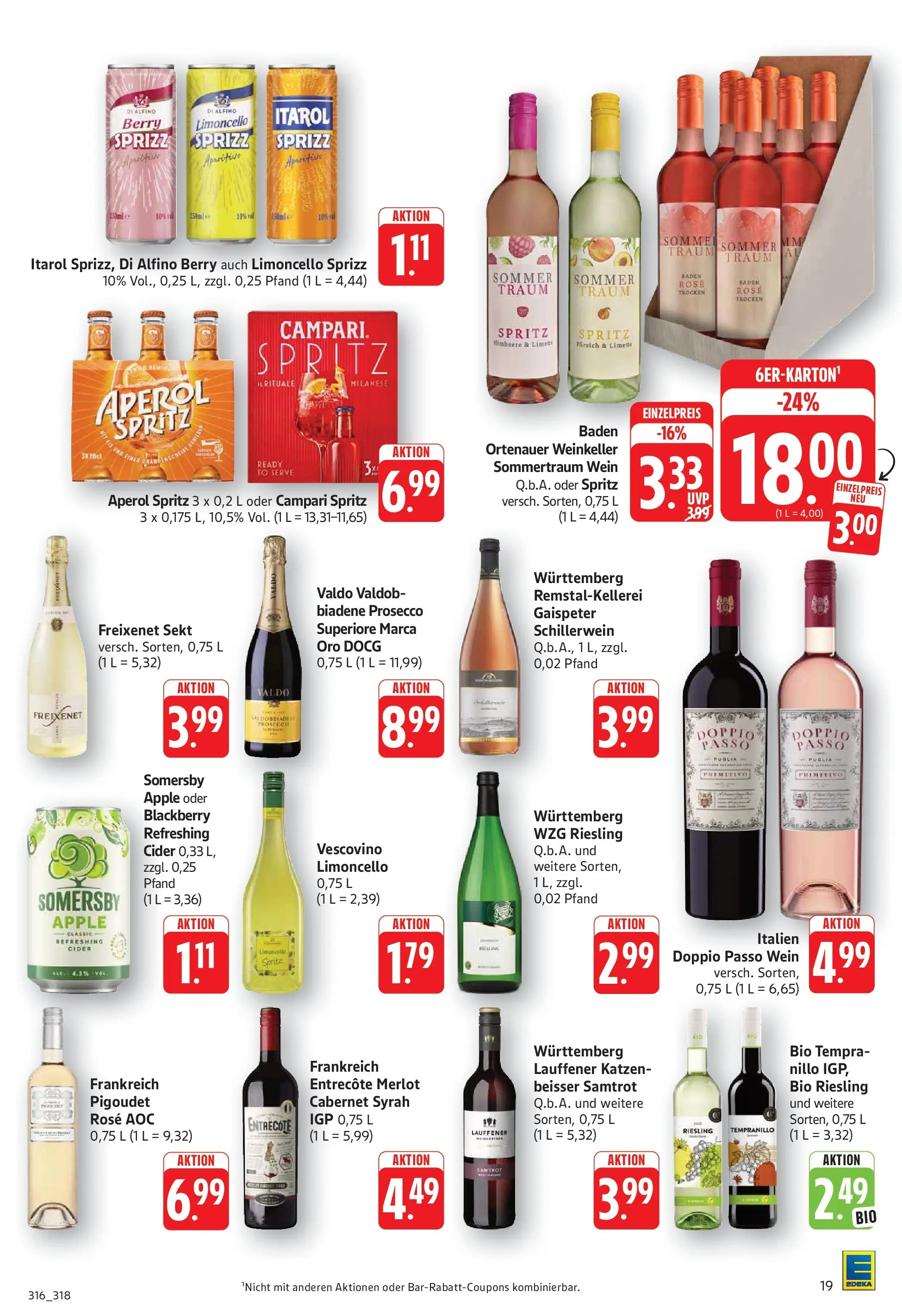 Edeka prospekt Göppingen (ab 14.06.2026) » Angebote Online | Seite: 19 | Produkte: Merlot, Prosecco, Doppio Passo, Himbeere