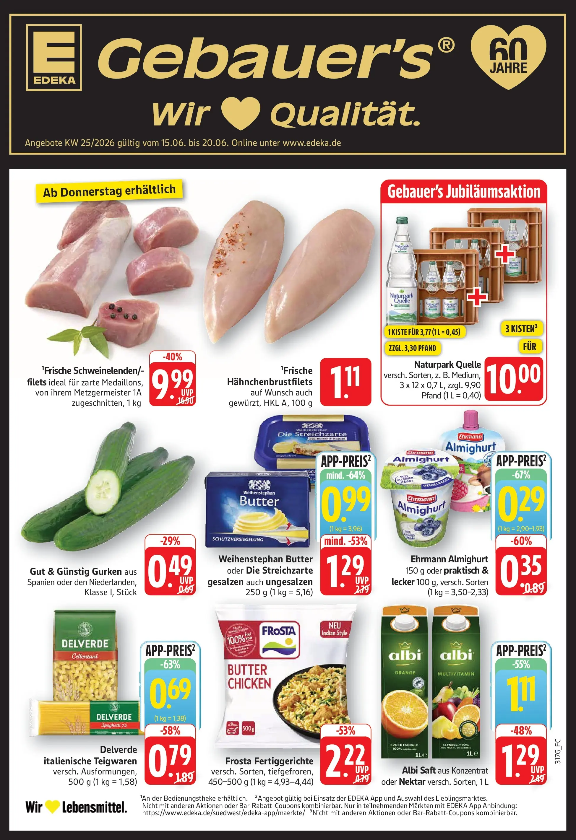 Edeka Prospekt Filderstadt-Bonlanden (ab 15.06.2026) » Angebote Online | Seite: 1 | Produkte: Ehrmann almighurt, Frosta, Fertiggerichte, Gurken