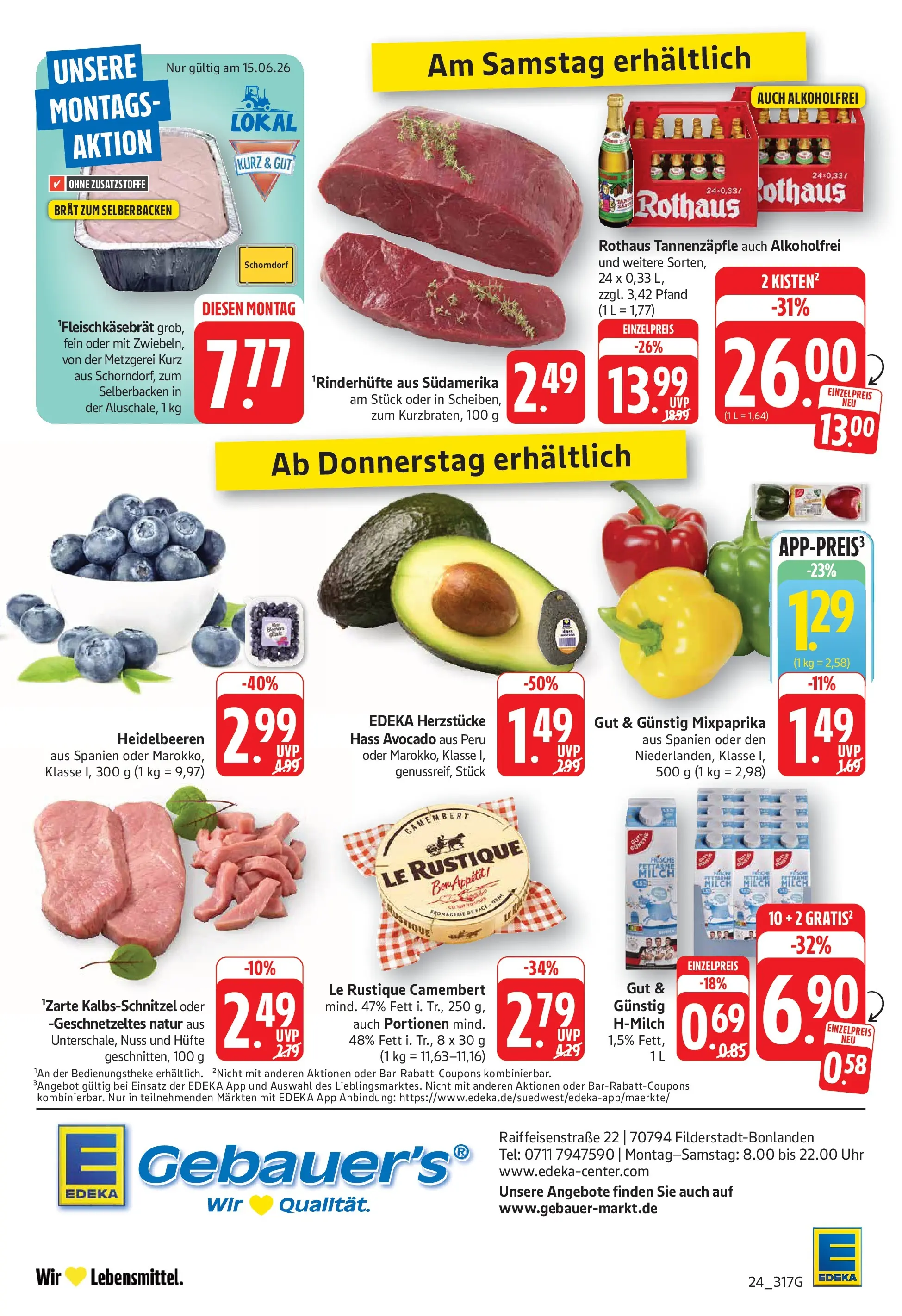Edeka Prospekt Filderstadt-Bonlanden (ab 15.06.2026) » Angebote Online | Seite: 24 | Produkte: Heidelbeeren, Avocado, Uhr