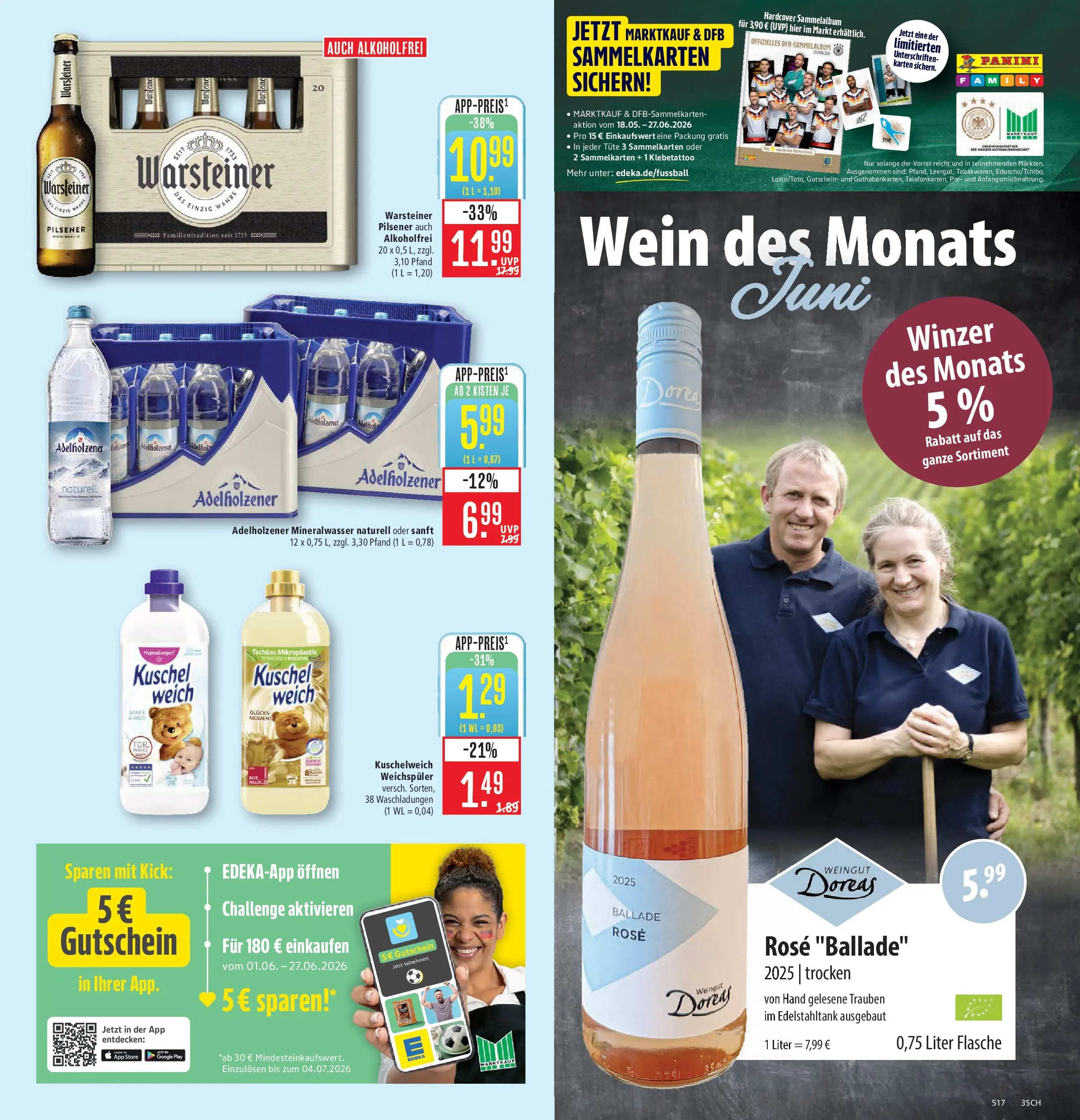 Marktkauf Prospekt Schorndorf (ab 15.06.2026) » Angebote online | Seite: 5 | Produkte: Adelholzener, Kuschelweich, Weichspüler, Wein