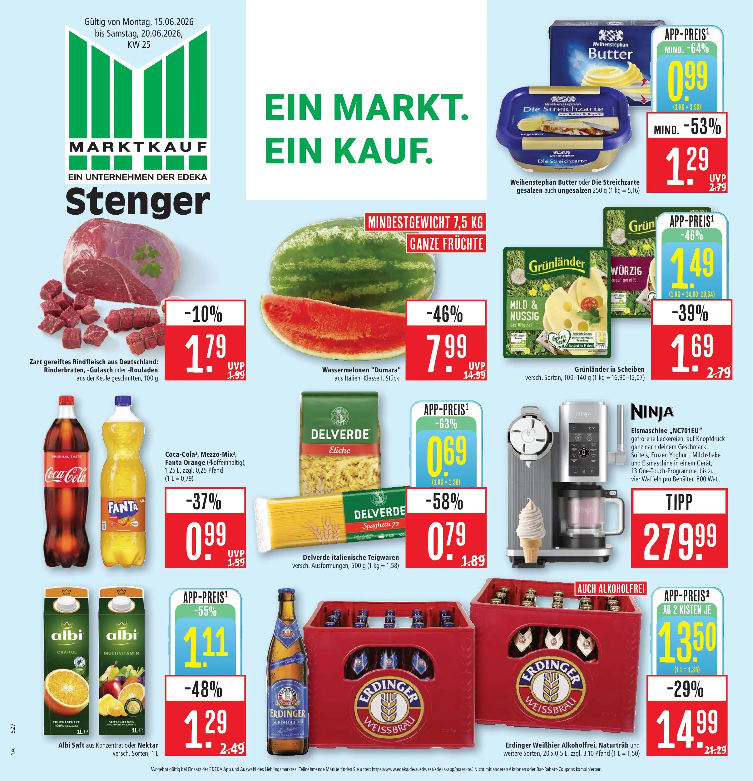 Marktkauf Prospekt Aschaffenburg (ab 15.06.2026) » Angebote online | Seite: 1 | Produkte: Erdinger, Butter, Weißbier, Waffeln