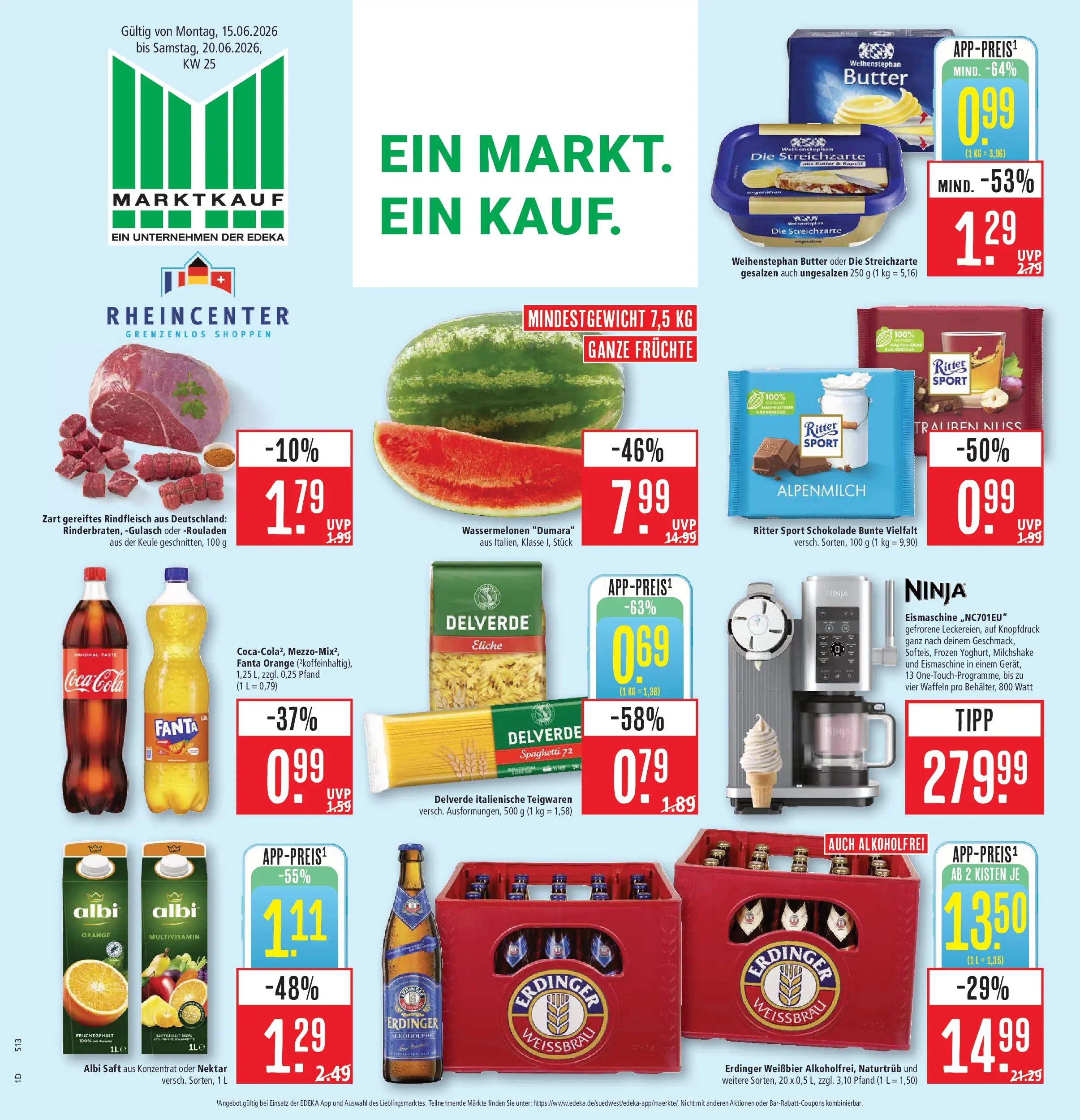 Marktkauf Prospekt Weil Am Rhein (ab 15.06.2026) » Angebote online | Seite: 1 | Produkte: Weißbier, Ritter sport, Weihenstephan butter, Rindfleisch
