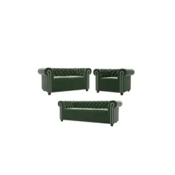 Sitzgarnitur 3+2+1 Chesterfield Nyx Flasche gr&uuml;n Samt