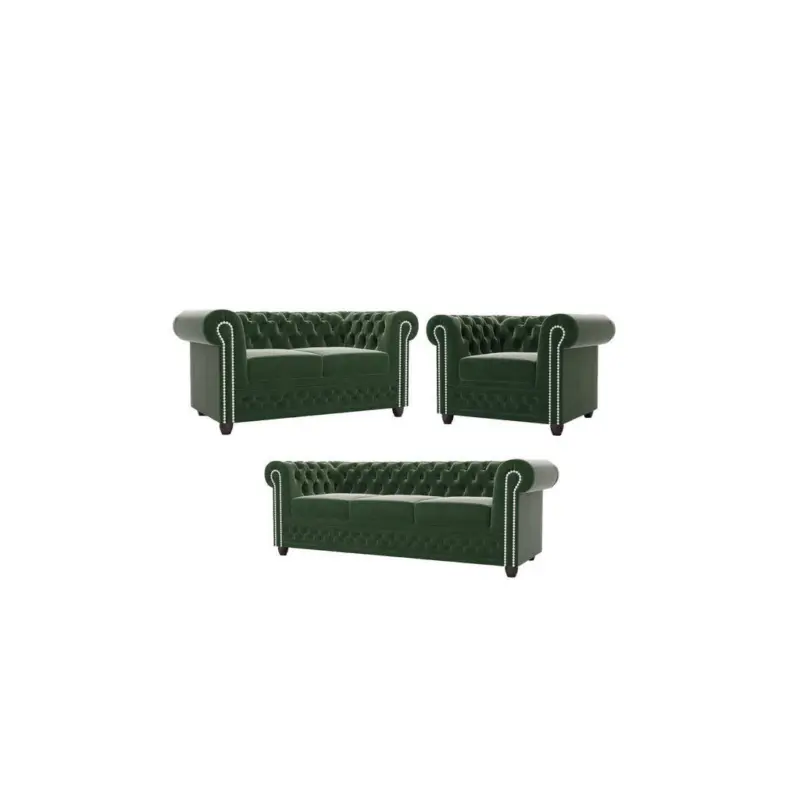 Sitzgarnitur 3+2+1 Chesterfield Nyx Flasche gr&uuml;n Samt