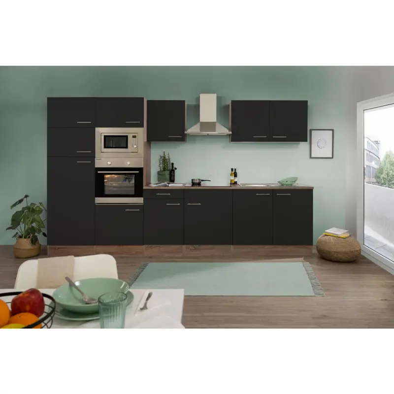 K&uuml;chenblock K&uuml;chenblock Eiche York 330 cm in Schwarz