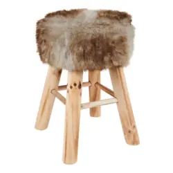 Hocker in Holz, Textil, Holzwerkstoff Grau, Naturfarben