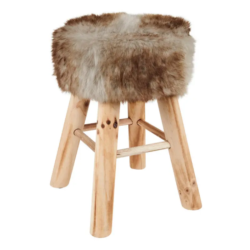 Hocker in Holz, Textil, Holzwerkstoff Grau, Naturfarben