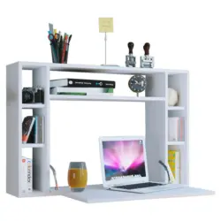Laptoptisch 90/20/60 cm Wei&szlig; klappbar, Stauraum, Regal, Wandmontage