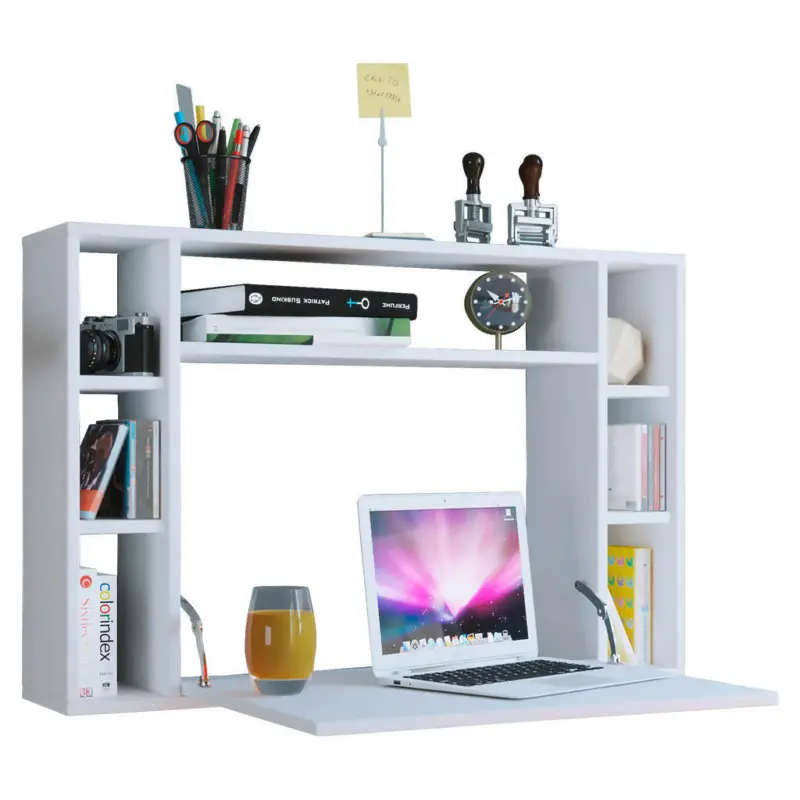 Laptoptisch 90/20/60 cm Wei&szlig; klappbar, Stauraum, Regal, Wandmontage