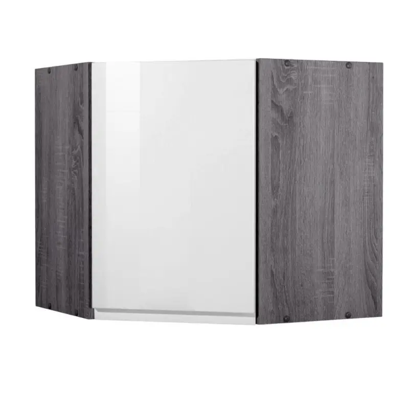 Eckoberschrank 60/57/60 cm in Grau, Wei&szlig; Hochglanz