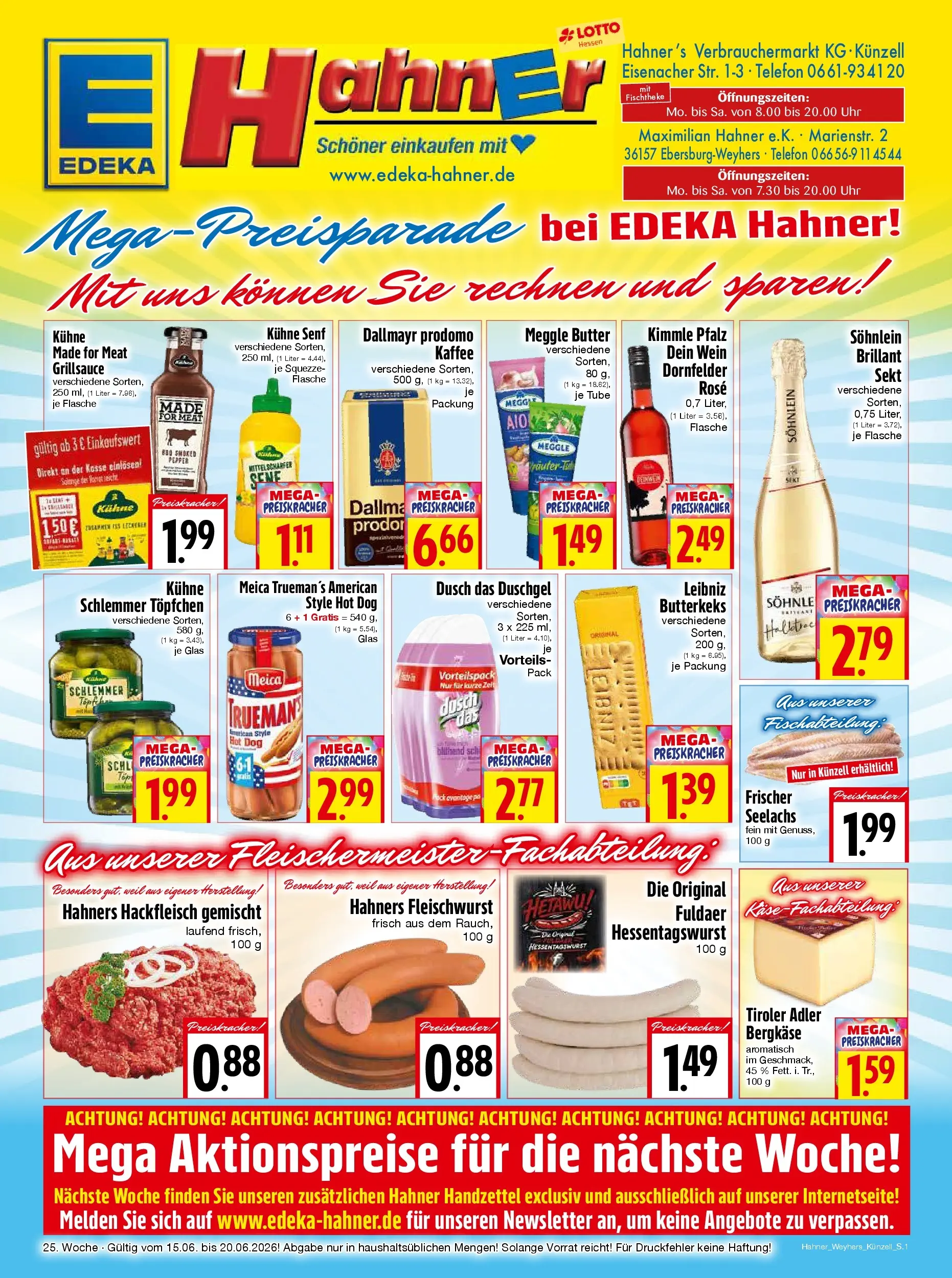 Angebote - Edeka Hahner: Wochenangebote (ab 14.06.2026) zum Blättern | Seite: 1 | Produkte: Sekt, Wein, Telefon, Uhr