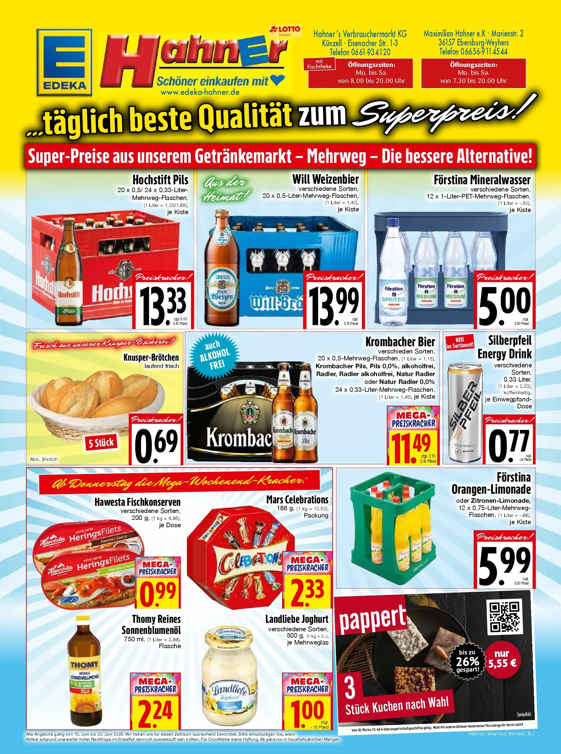 Angebote - Edeka Hahner: Wochenangebote (ab 14.06.2026) zum Blättern | Seite: 2 | Produkte: Bäckerei, Bier, Mineralwasser, Celebrations