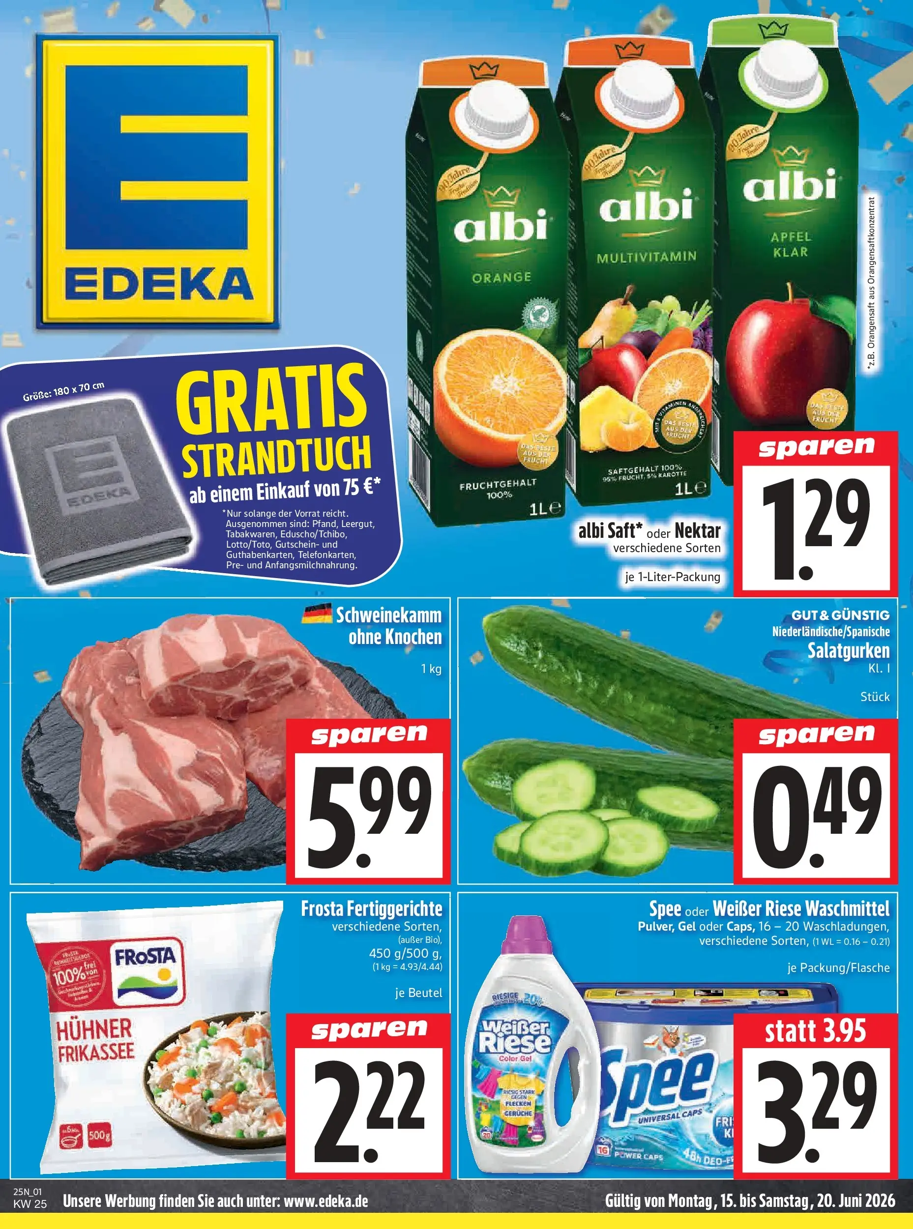 Angebote - Edeka Hahner: Wochenangebote (ab 14.06.2026) zum Blättern | Seite: 3 | Produkte: Strandtuch, Äpfel, Spee, Fertiggerichte