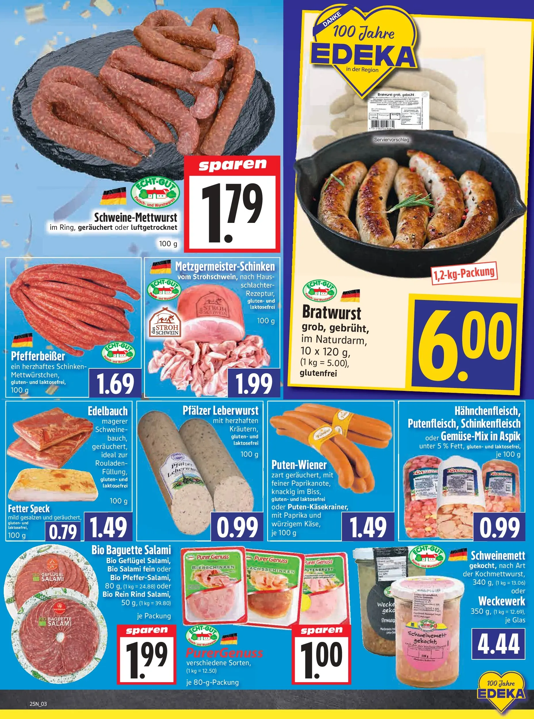 Angebote - Edeka Hahner: Wochenangebote (ab 14.06.2026) zum Blättern | Seite: 5 | Produkte: Bratwurst, Paprika, Salami, Schinken