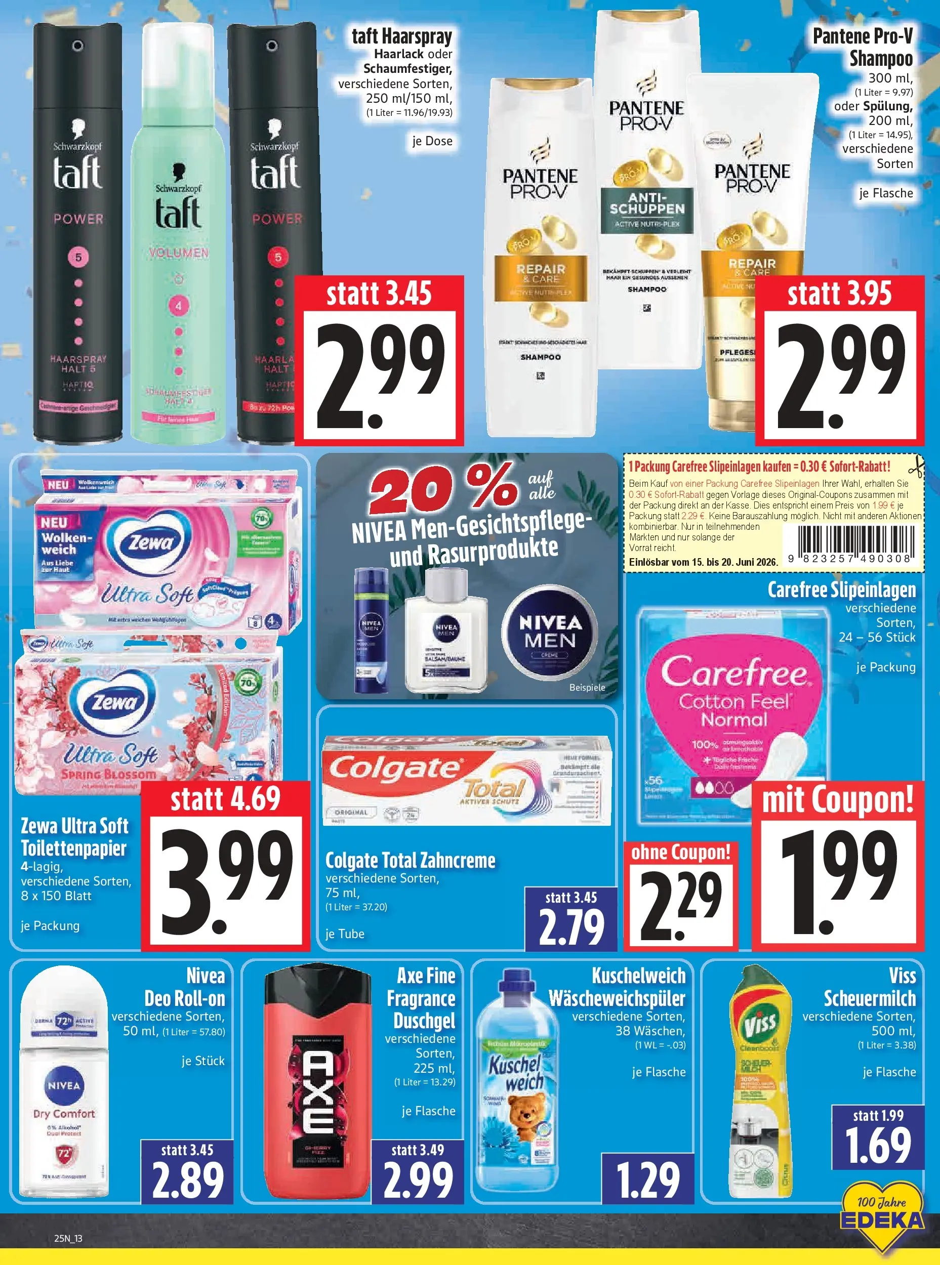 Angebote - Edeka Hahner: Wochenangebote (ab 14.06.2026) zum Blättern | Seite: 15 | Produkte: Haarspray, Duschgel, Axe, Toilettenpapier