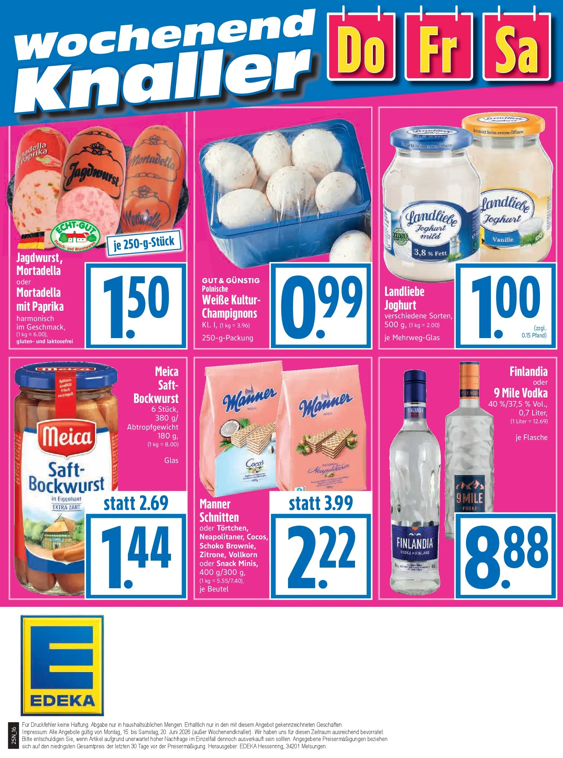 Angebote - Edeka Hahner: Wochenangebote (ab 14.06.2026) zum Blättern | Seite: 18 | Produkte: Joghurt, Meica, Paprika, Fleisch
